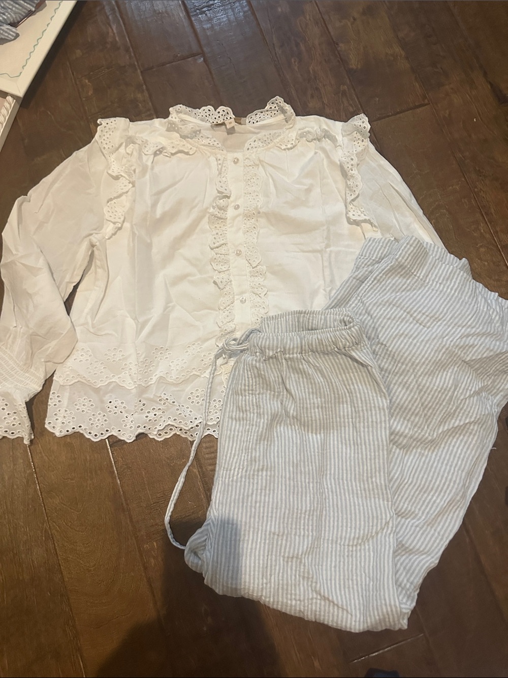 White Eyelet Ruffle Blouse - Women's Lightweight Button Front